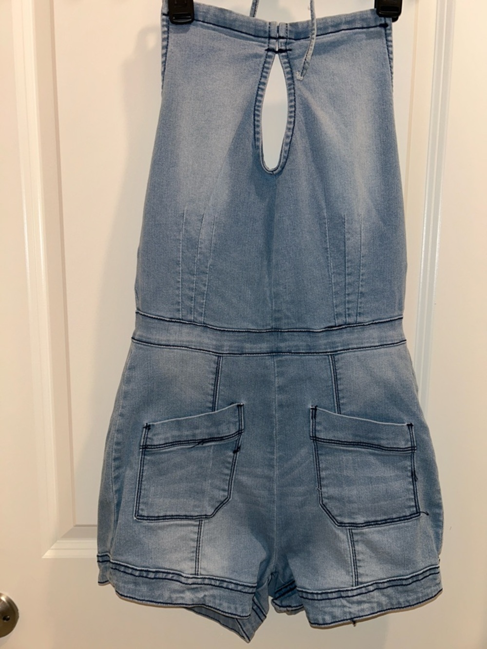 Women Light Blue Denim Romper Shorts